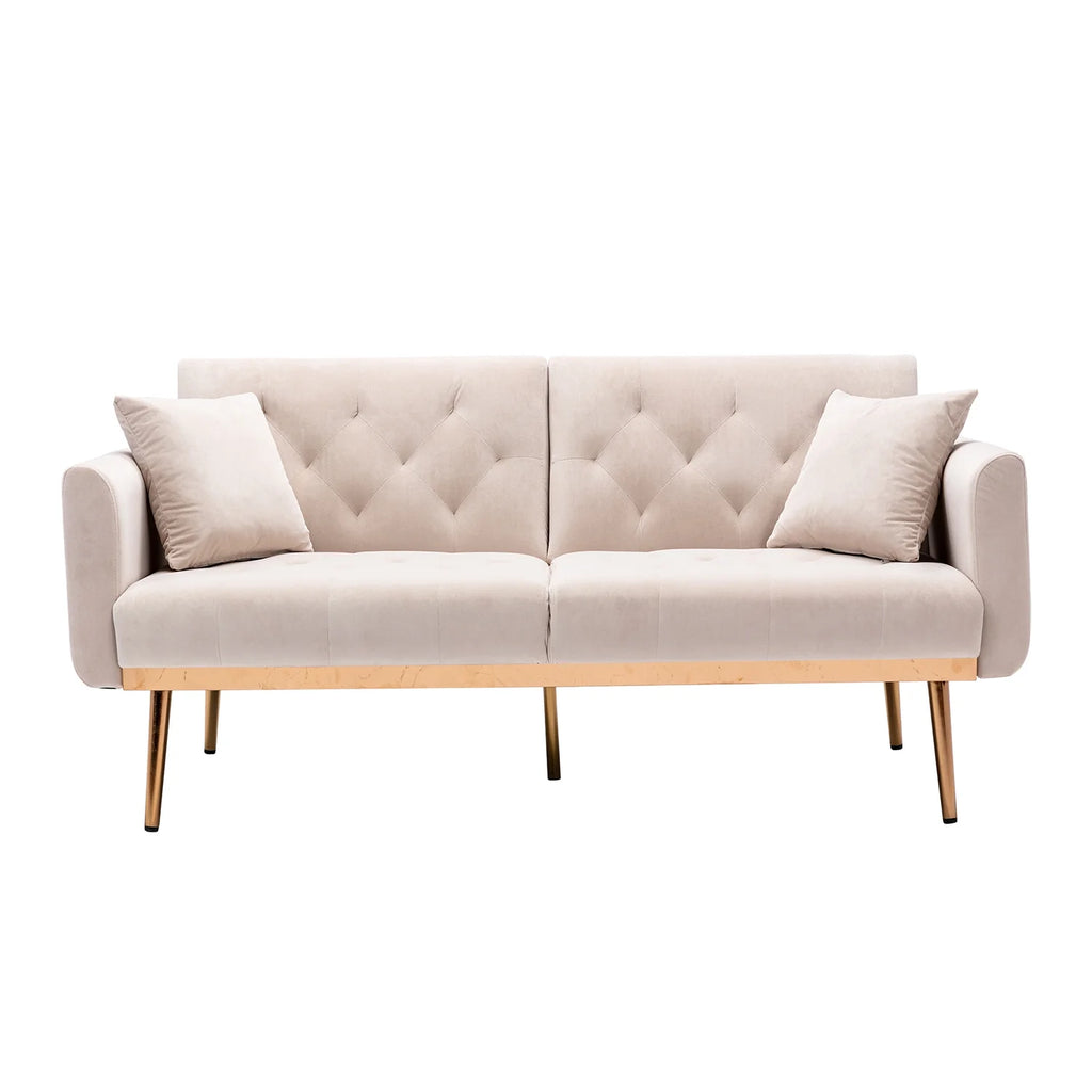 Beige Velvet Futon Sofa Bed with Two Pillows Z773