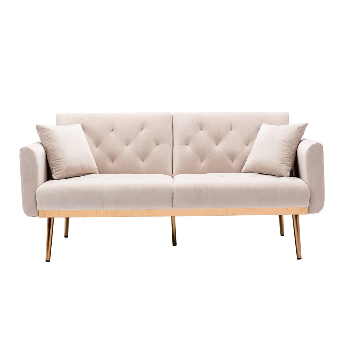 Beige Velvet Futon Sofa Bed with Two Pillows Z773