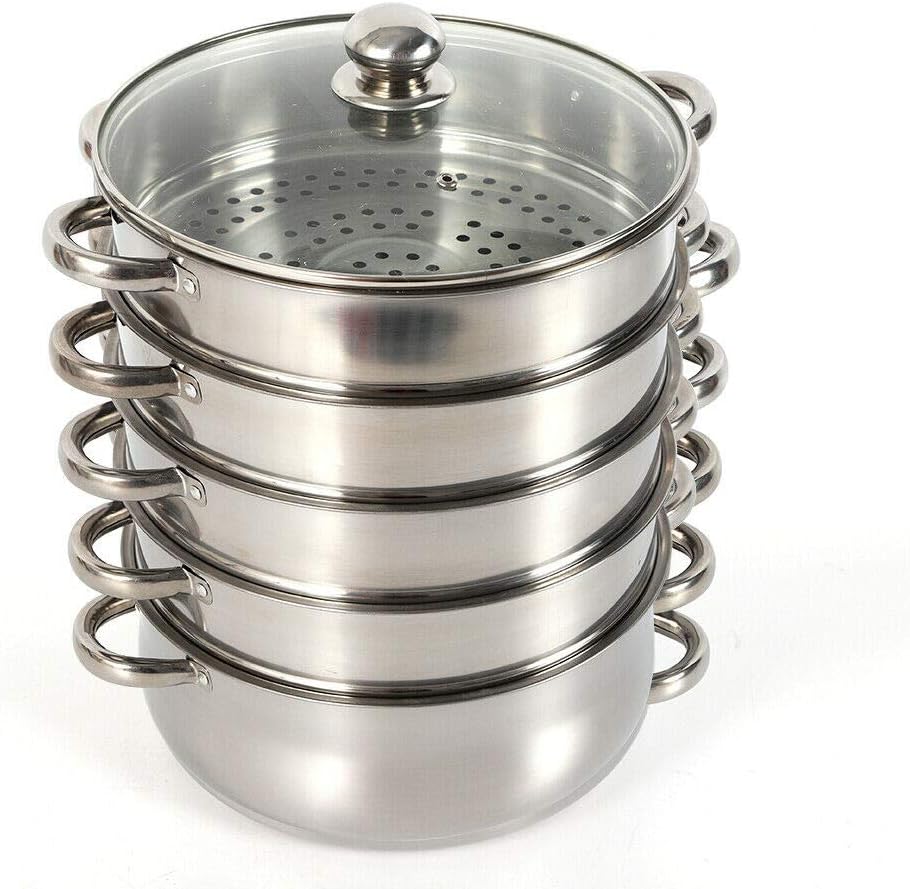 5 Tier Stainless Steel Steamer Pot with Tempered Glass Lid A73260