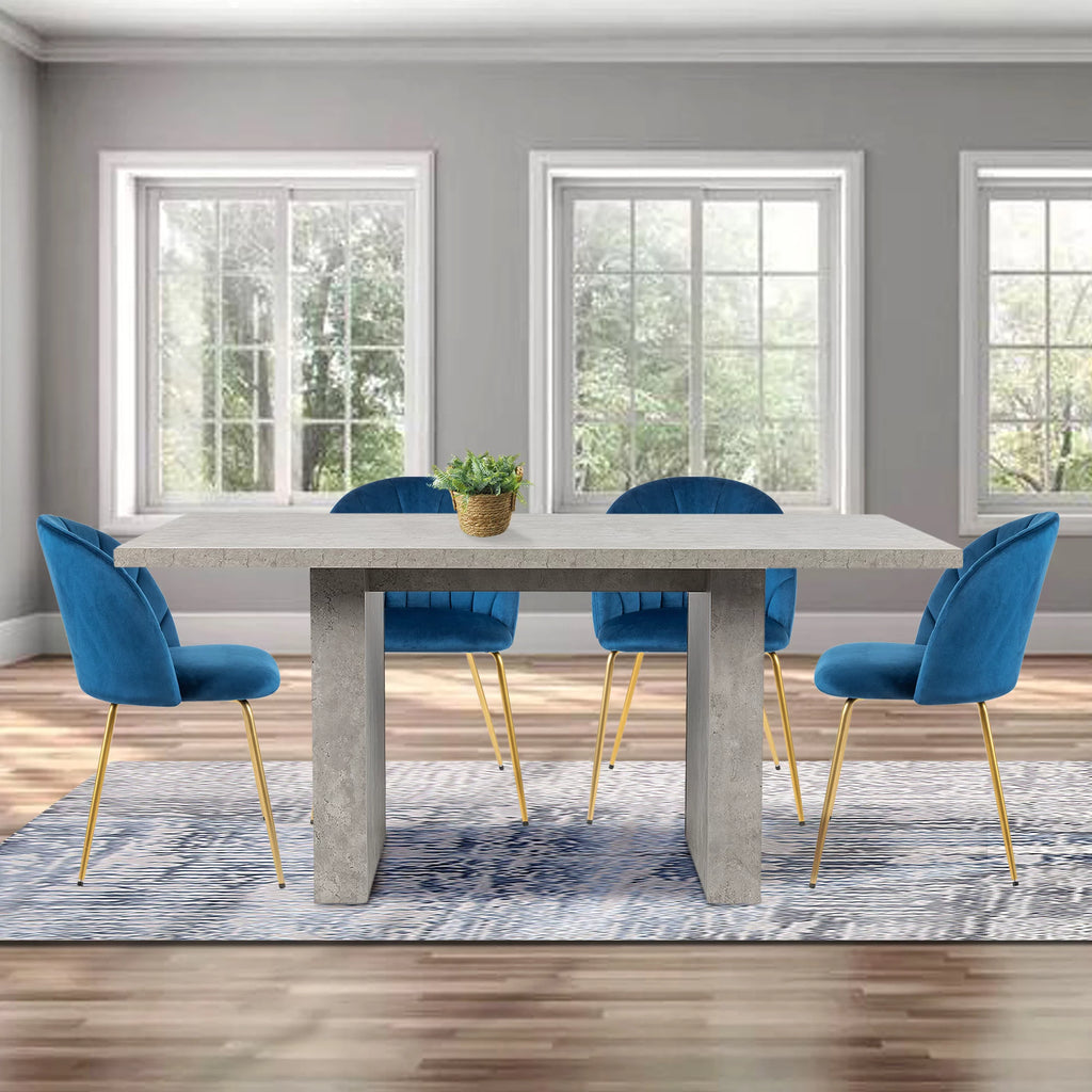 Velvet Blue Dining Room Chair with Gold Legs, Set of 4 S188