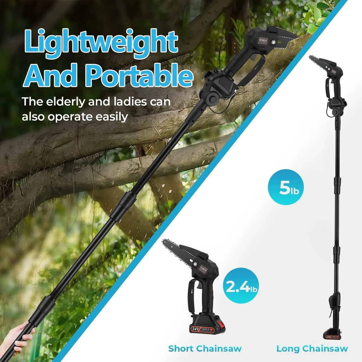 2-in-1 Cordless Pole Saw and Mini Chainsaw with 2 24V Batteries G30111