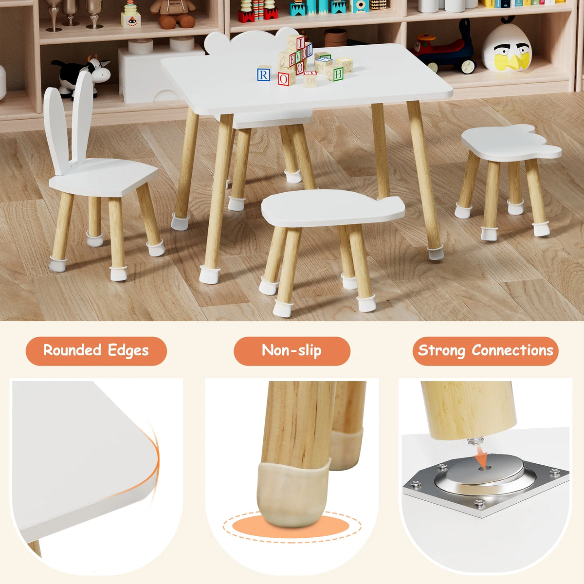 Wood Toddler Table and Chairs Set with 4 Chairs Q35989