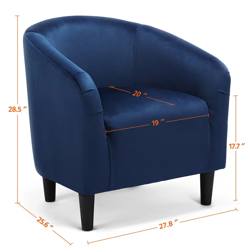 Navy Blue Velvet Upholstered Barrel Chair E7346