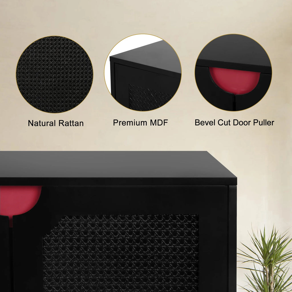 Black Rattan Storage Cabinet with 4 Doors B4595