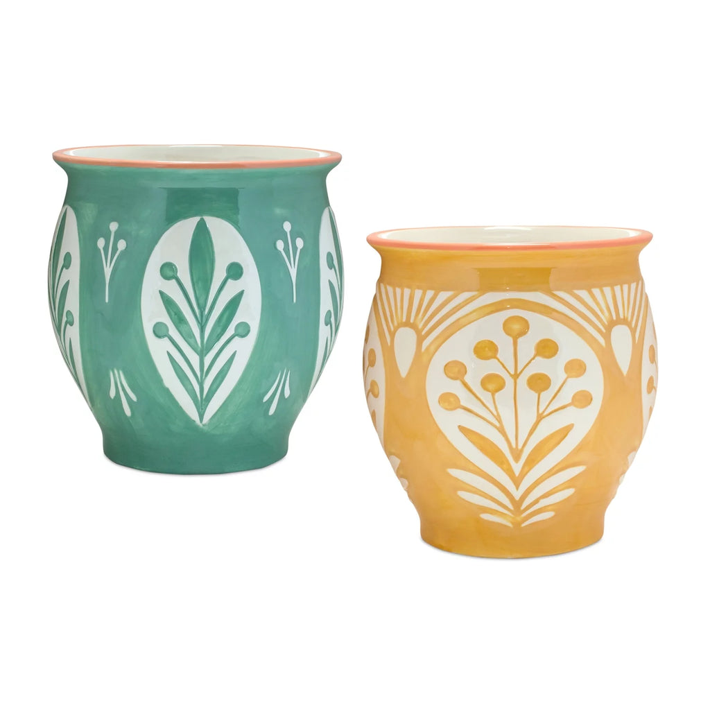 Set of 2 Floral Ceramic Pots H834788