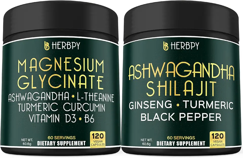 6in1 Magnesium Glycinate & 5in1 Ashwagandha Shilajit Supplements E70396