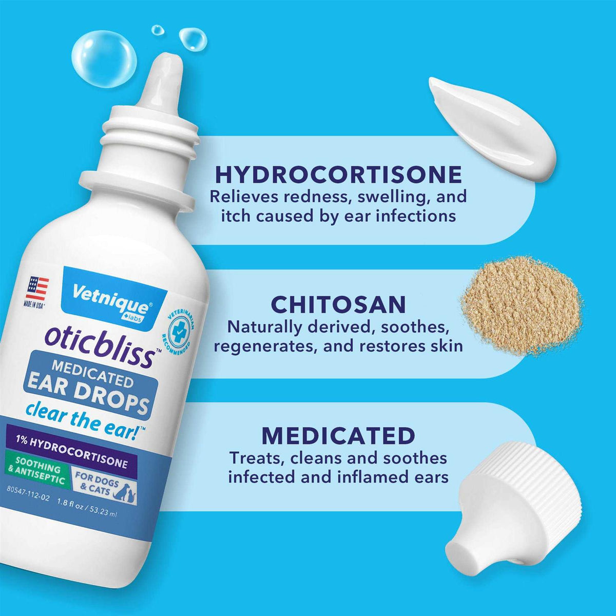 Medicated Ear Drops for Dogs & Cats with Hydrocortisone B256