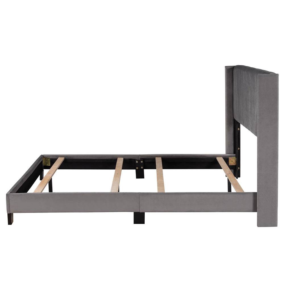 Queen Velvet Upholstered Platform Bed Frame with Headboard P665595