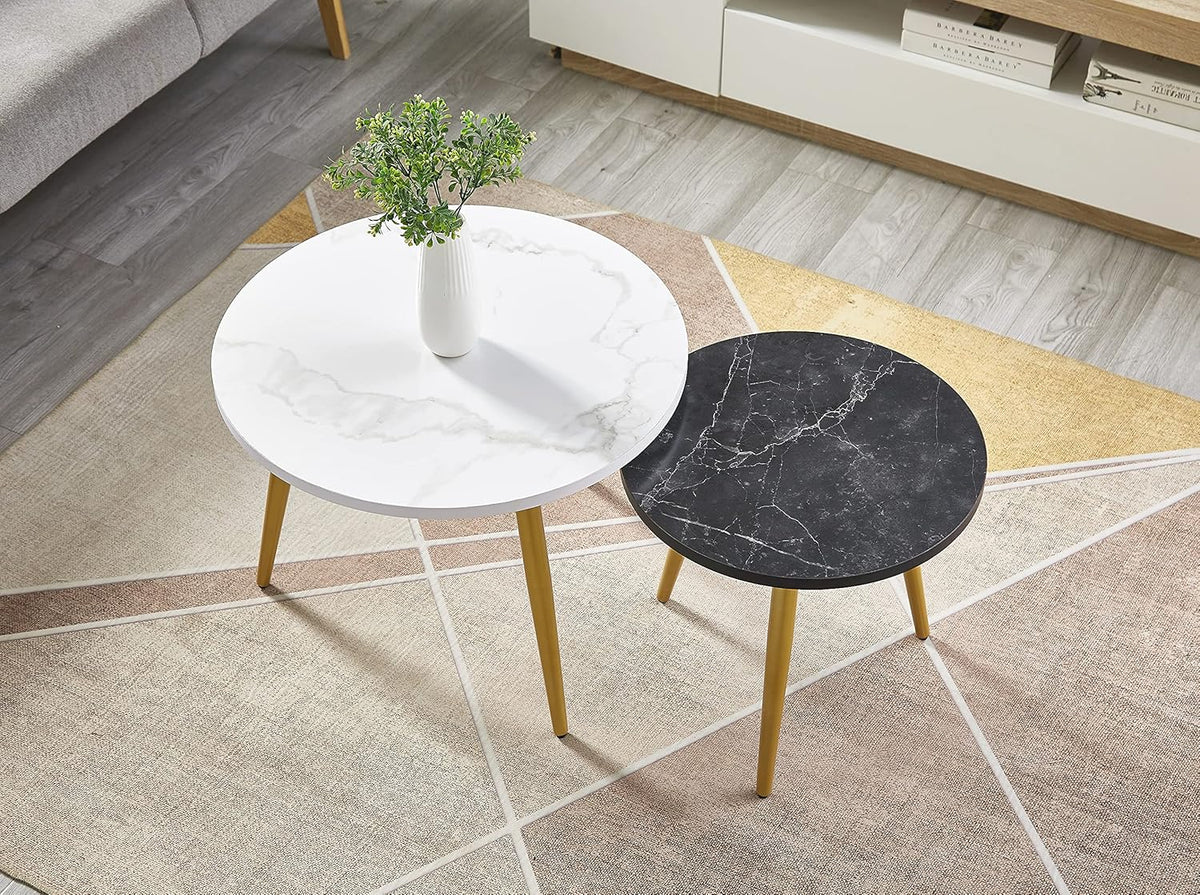 Nesting End Coffee Table Set of 2, White/Black T2018