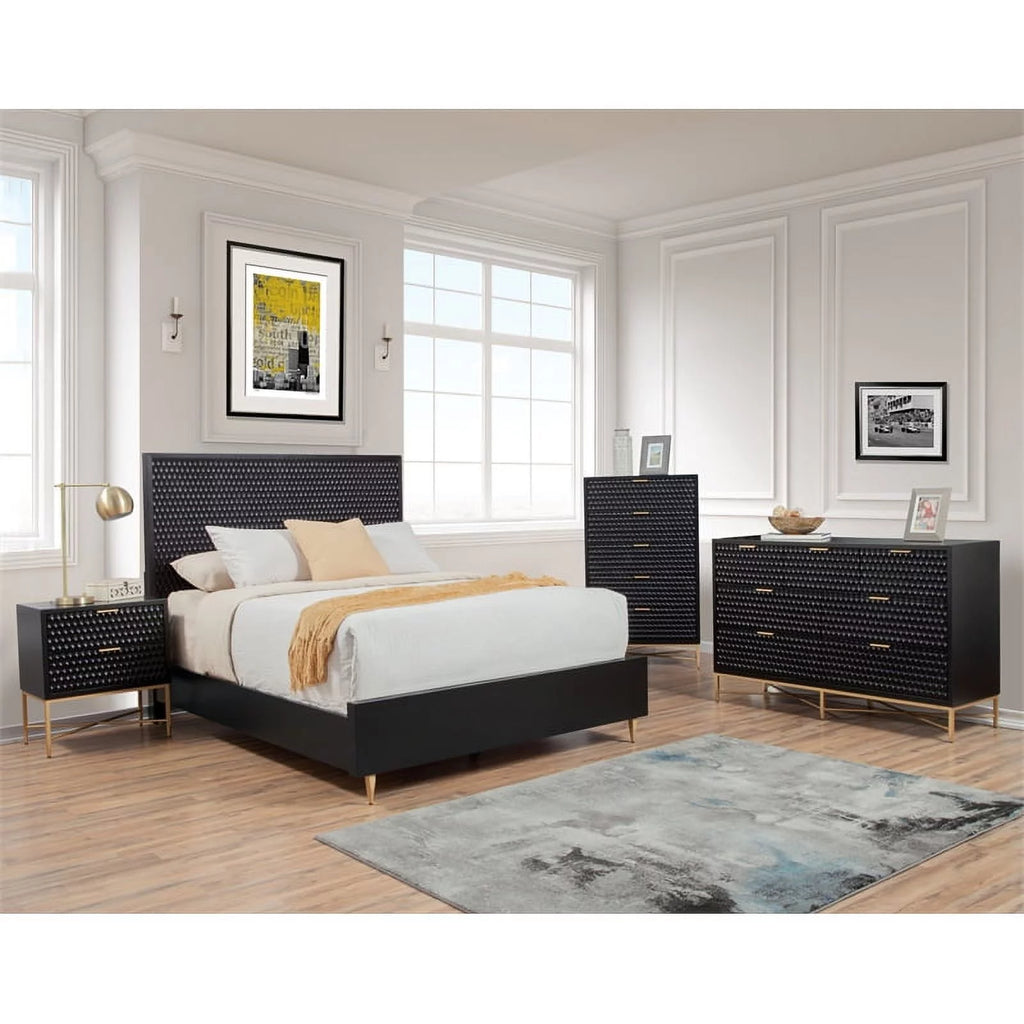 2 Piece Nightstand and Wood Chest Furniture Set in Black C377