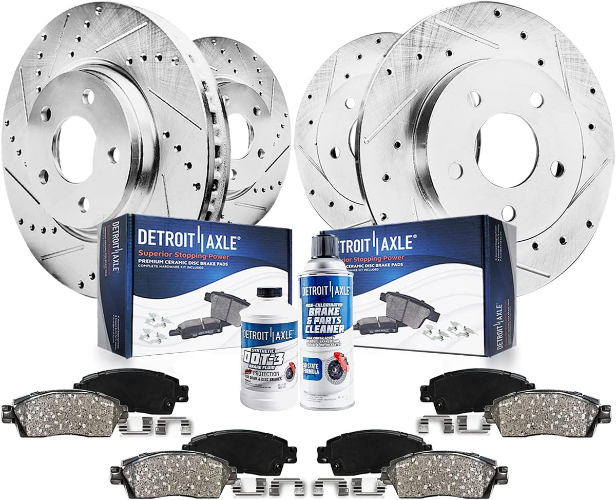 Front and Rear Drilled & Slotted Rotors Brake Pads 10pc Set G750