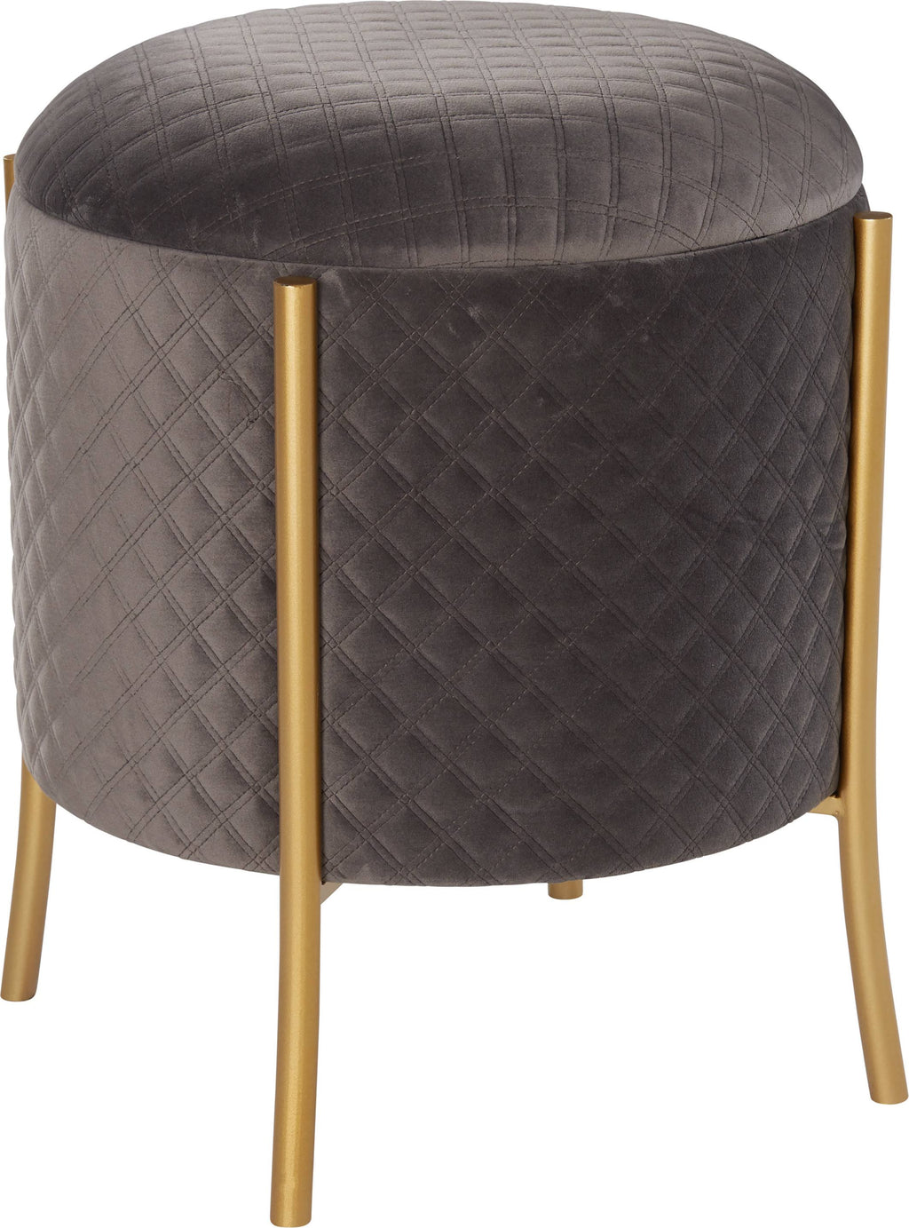 Gray Quilted Velvet Round Storage Ottoman U71666