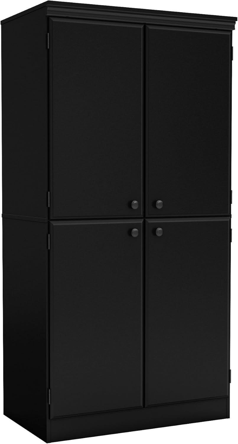 Pure Black 4-Door Storage Cabinet with Adjustable Shelves E216