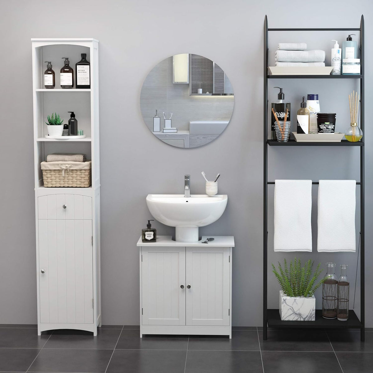 White Pedestal Sink Bathroom Vanity Cabinet Z43194