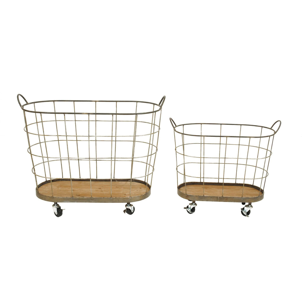 Grey Metal Rolling Laundry Baskets, Set of 2 F397099
