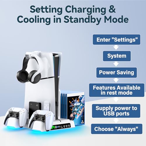 PS5 Stand and Cooling Station with LED Controller Charging Station A67295