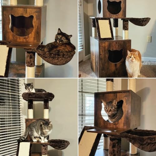 Cat Tree with Litter Box Enclosure and Scratching Post A384290