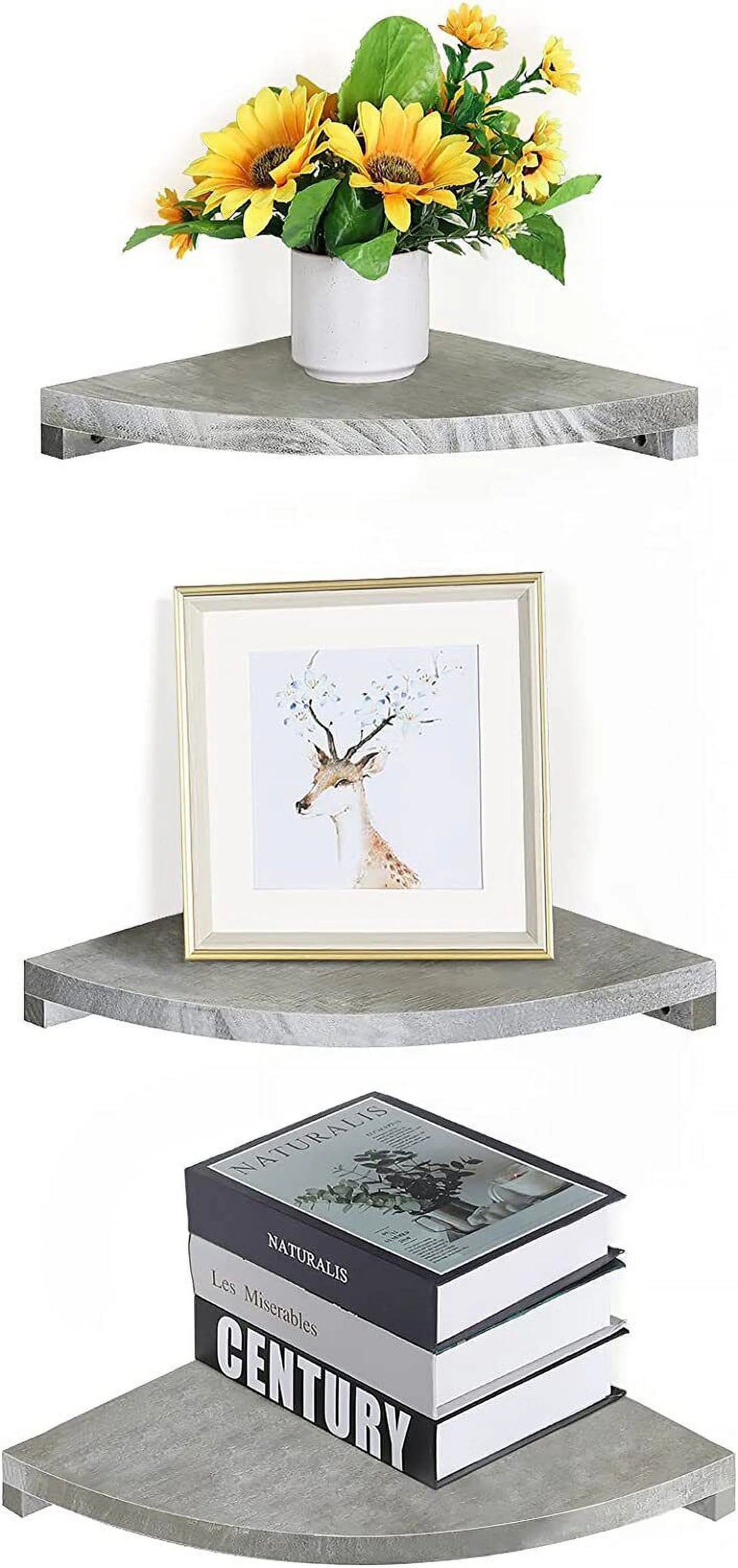 Rustic White Set of 3 Wall Mounted Wood Corner Shelves V56452