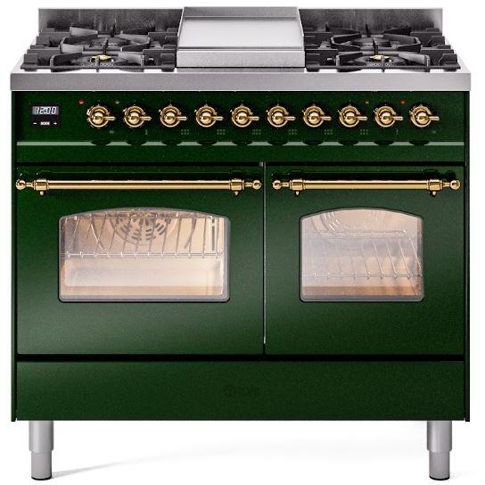 40 Dual Fuel Propane Gas Range Emerald Green Brass Trim N678949