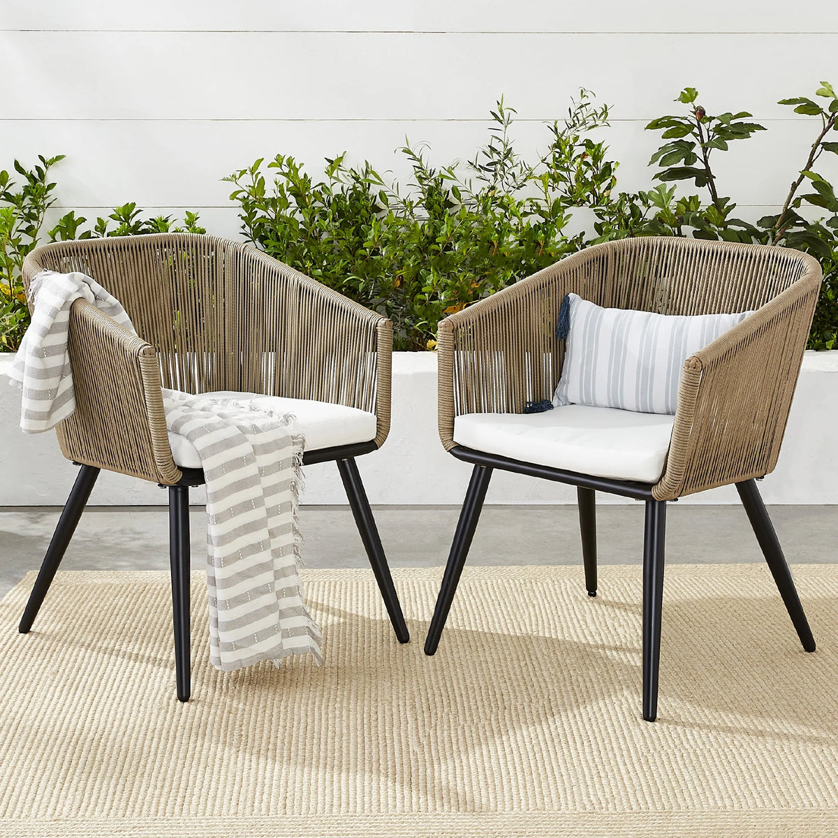 Set of 2 Woven Wicker Patio Dining Chairs 250lb Capacity I76293