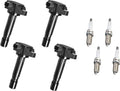 Ignition Coil Pack and Spark Plug Set of 4 Compatible with Honda Civic L4 1.8L J8086