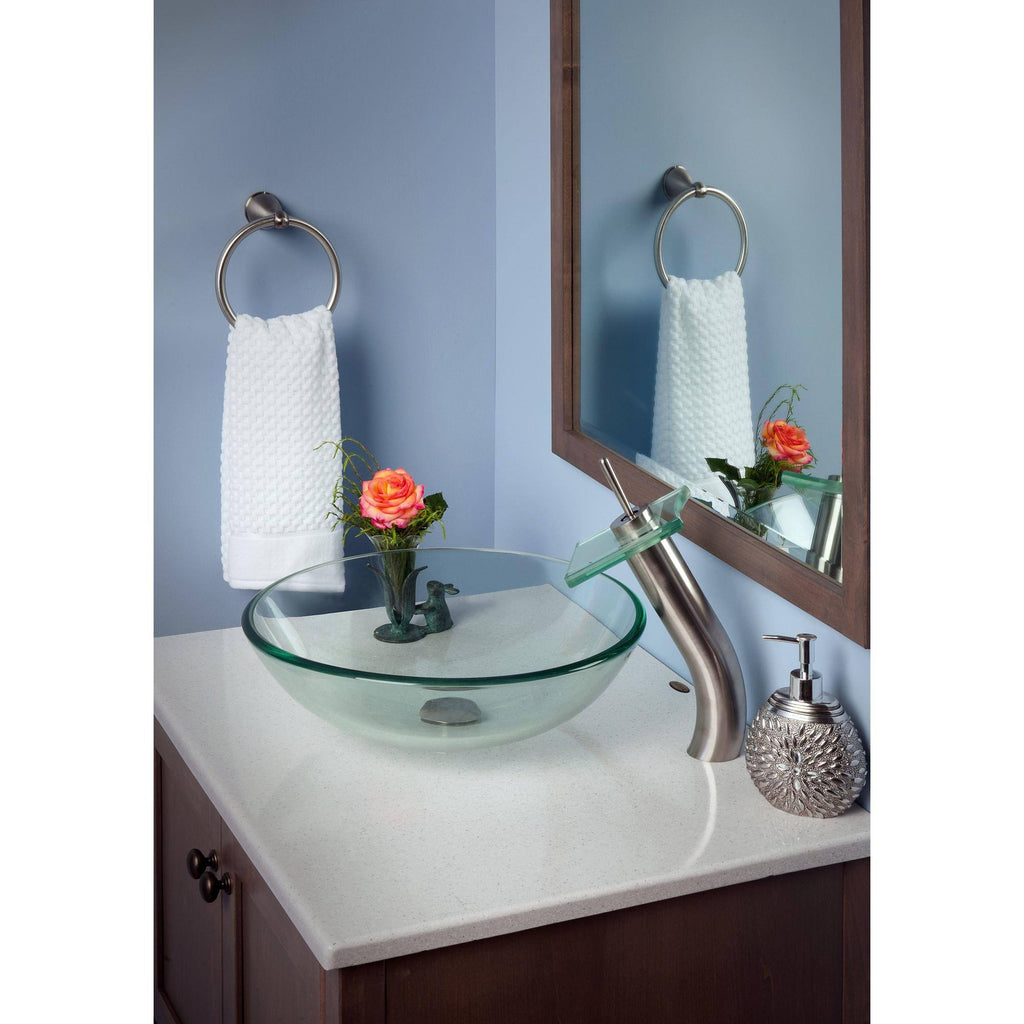 1.8 GPM Single Hole Waterfall Vessel Bathroom Faucet Oil Rubbed Bronze Brown Glass U5697