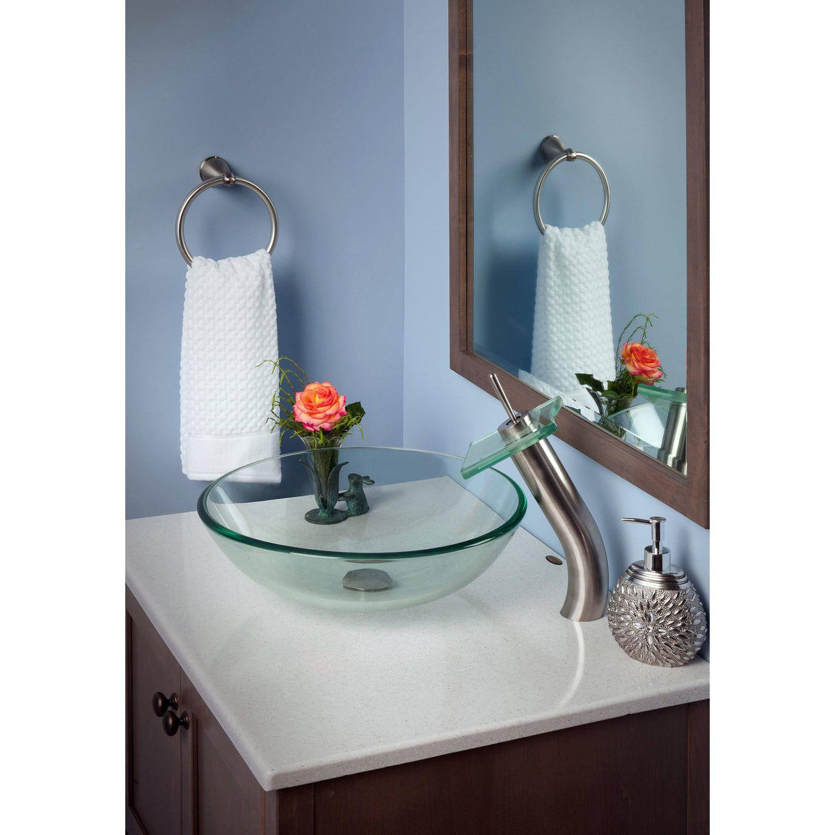 1.8 GPM Single Hole Waterfall Vessel Bathroom Faucet Oil Rubbed Bronze Brown Glass U5697