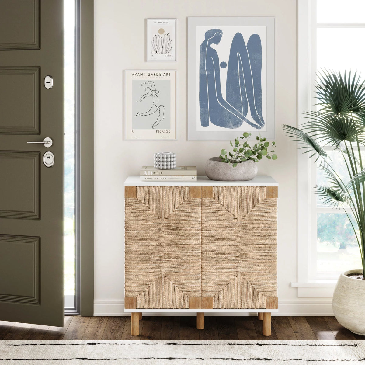 Natural Storage Cabinet with Adjustable Shelf and Seagrass Doors U449