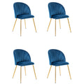 Velvet Blue Dining Room Chair with Gold Legs, Set of 4 S188