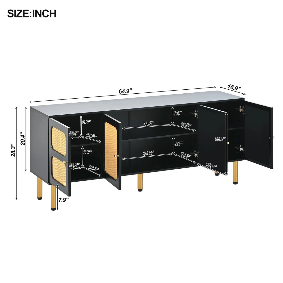 Black Rattan TV Stand J6248