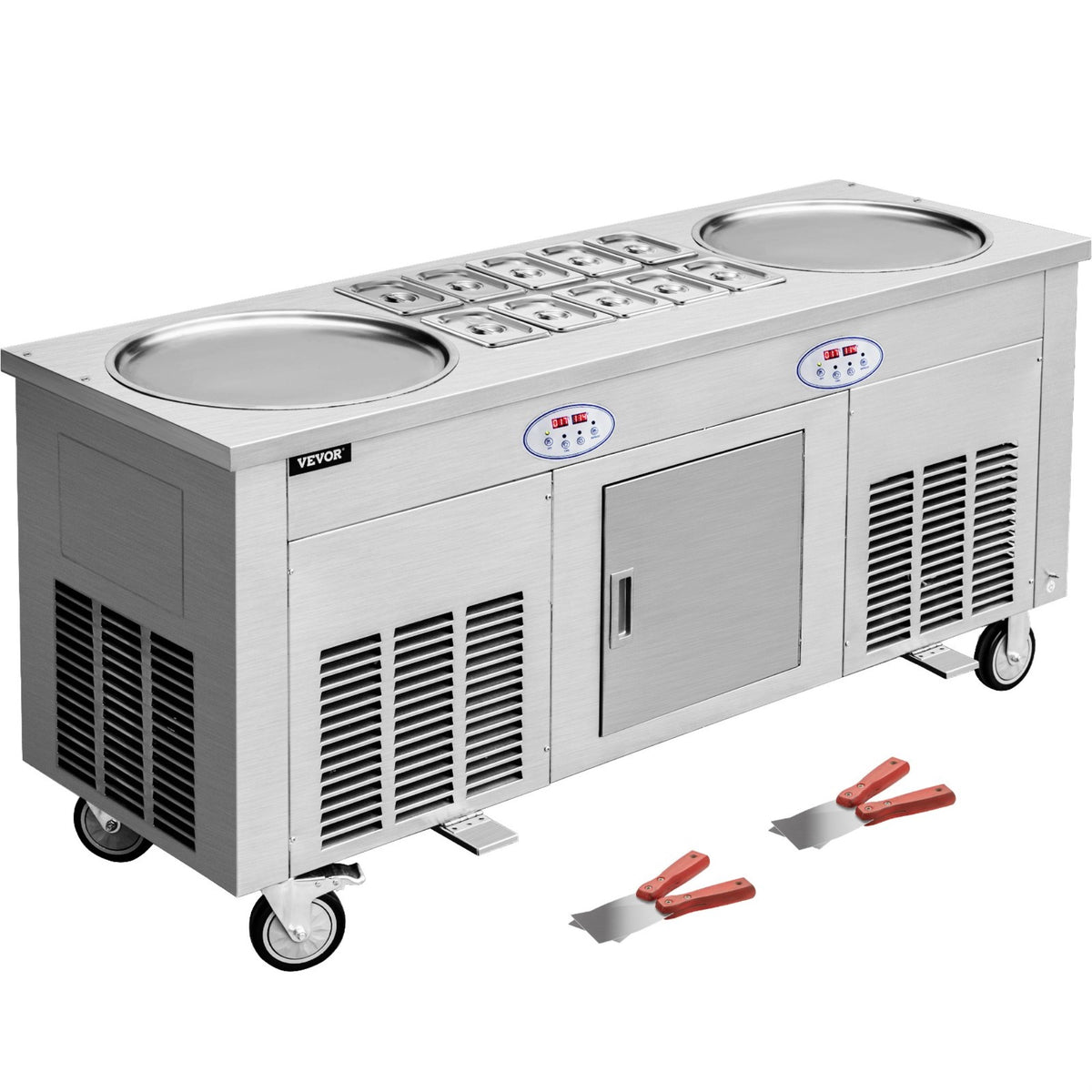 2800W Stir-Fried Ice Cream Roll Machine with 2 Pans, Stainless Steel Y8869