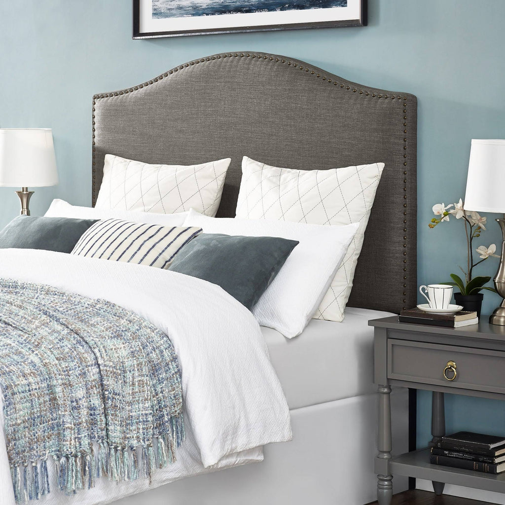 Gray Upholstered Camelback Full Queen Panel Headboard V98550