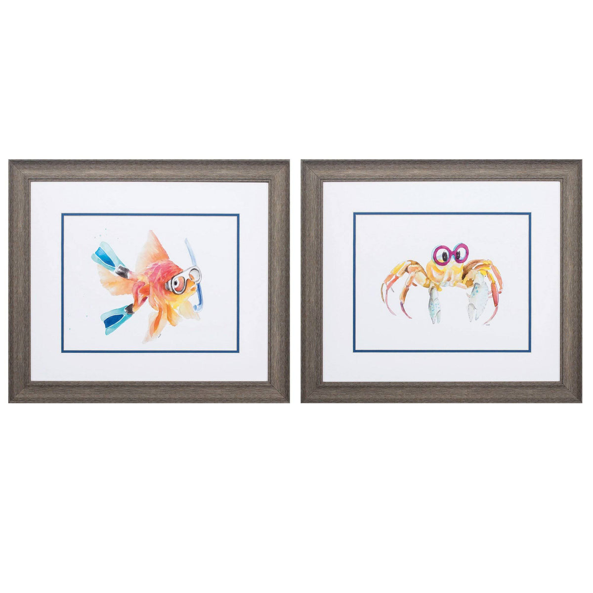 Distressed Wood Toned Frame Fish Crab (Set of 2) S424
