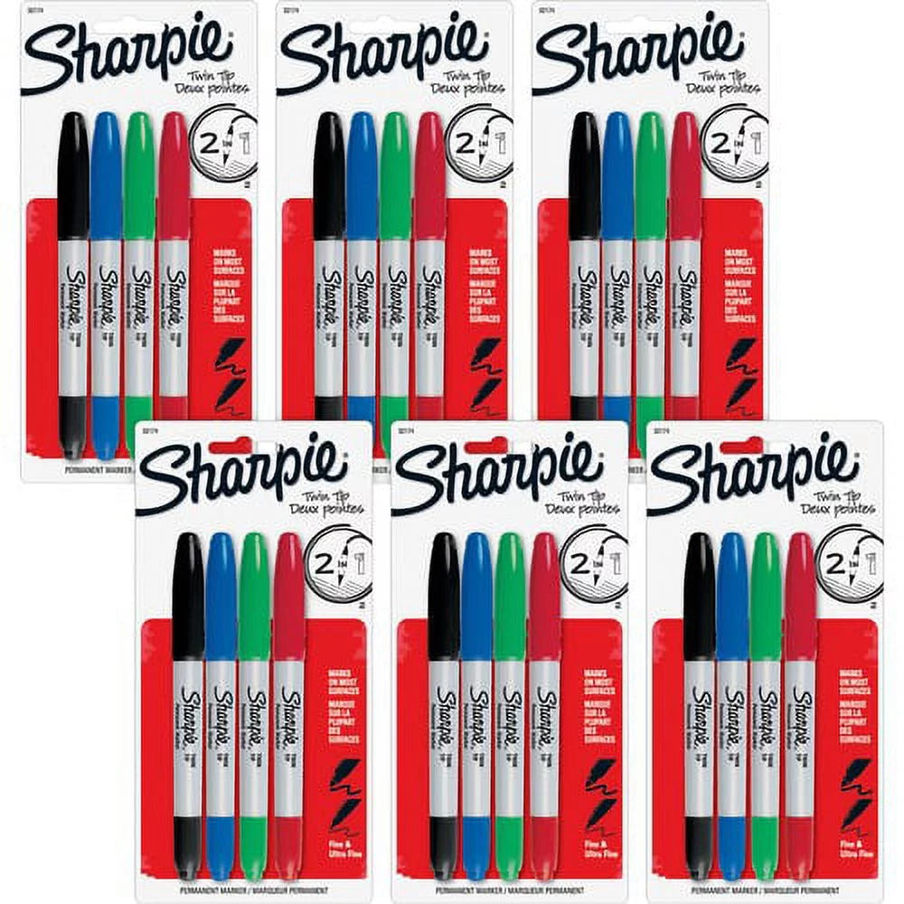 24 / Bag Permanent Markers, Ultra Fine, Fine Point, 0.3 mm, 1 mm, Red, Green, Blue, Black I4966