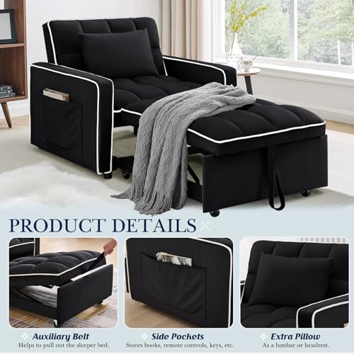 Beige Velvet Convertible Chair Bed L1047
