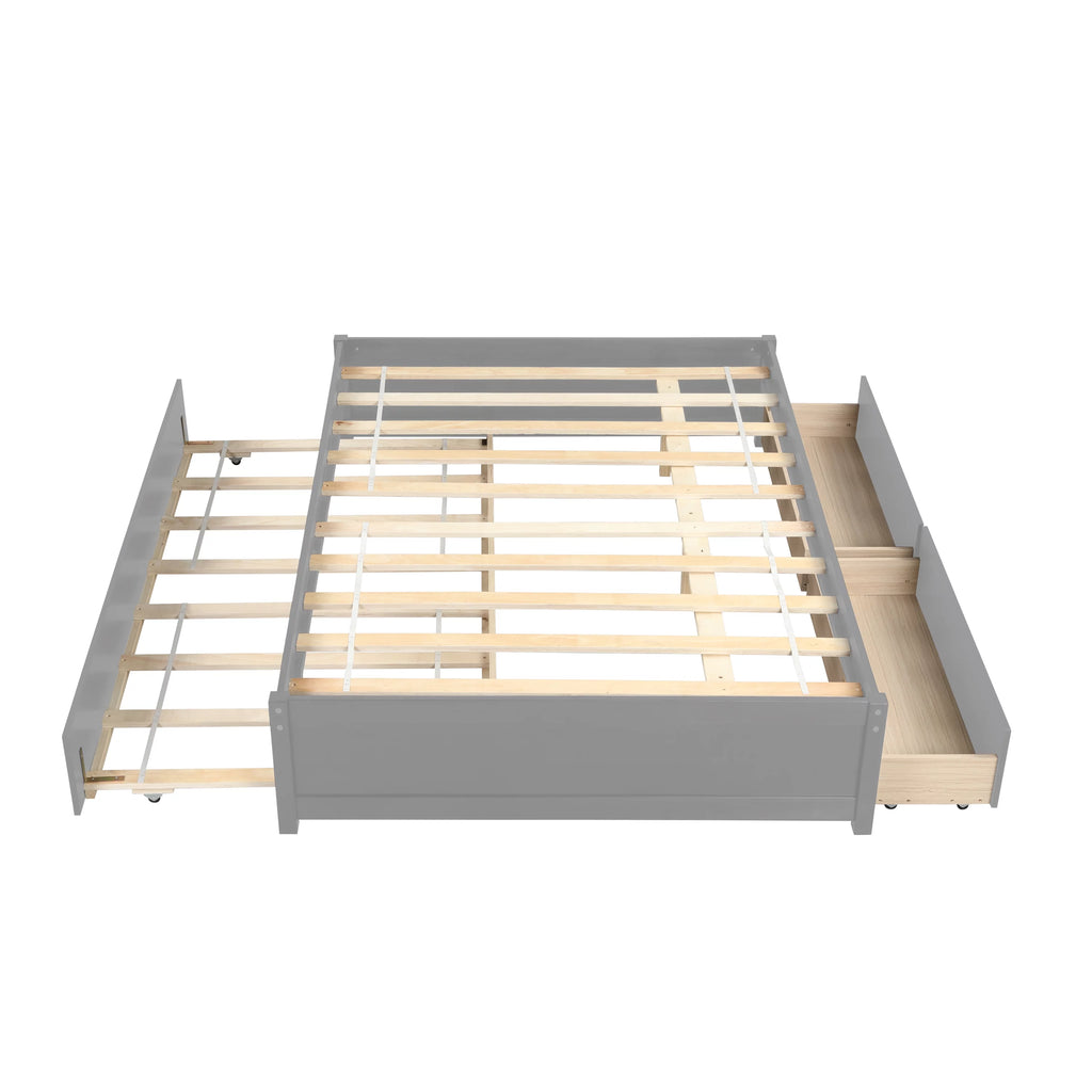 Beige Queen Size Upholstered Platform Bed Frame with Wooden Slats W627893