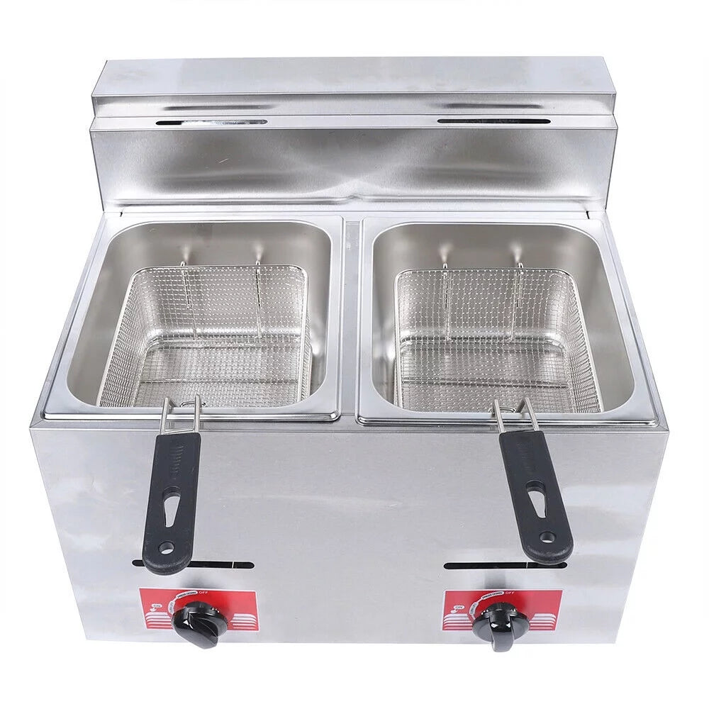 2 Tanks Stainless Steel Gas Deep Fryer B72202