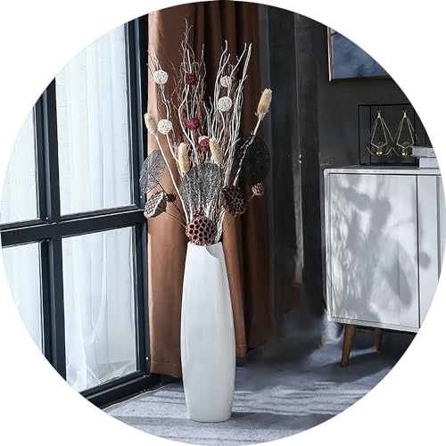 White Ceramic Tall Floor Vase 22.8 Inch U756180