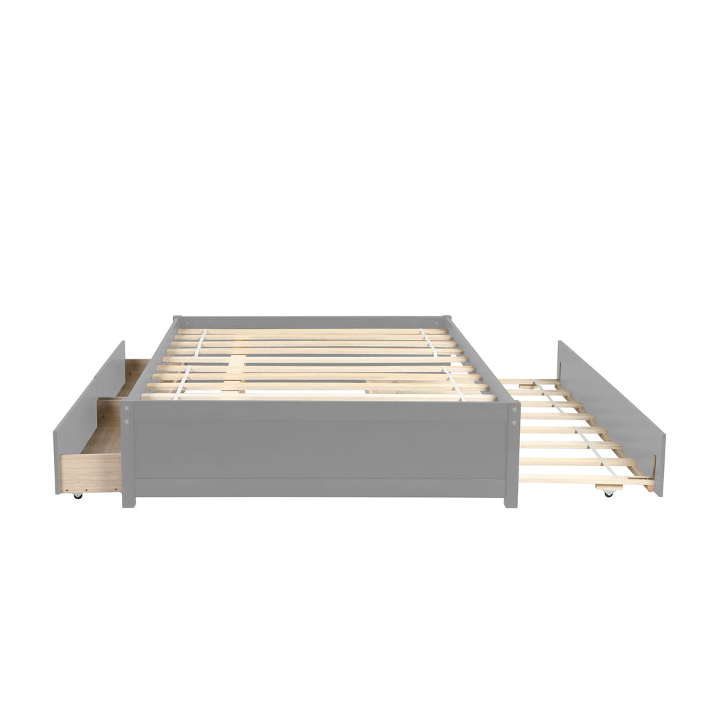 Beige Queen Size Upholstered Platform Bed Frame with Wooden Slats W627893