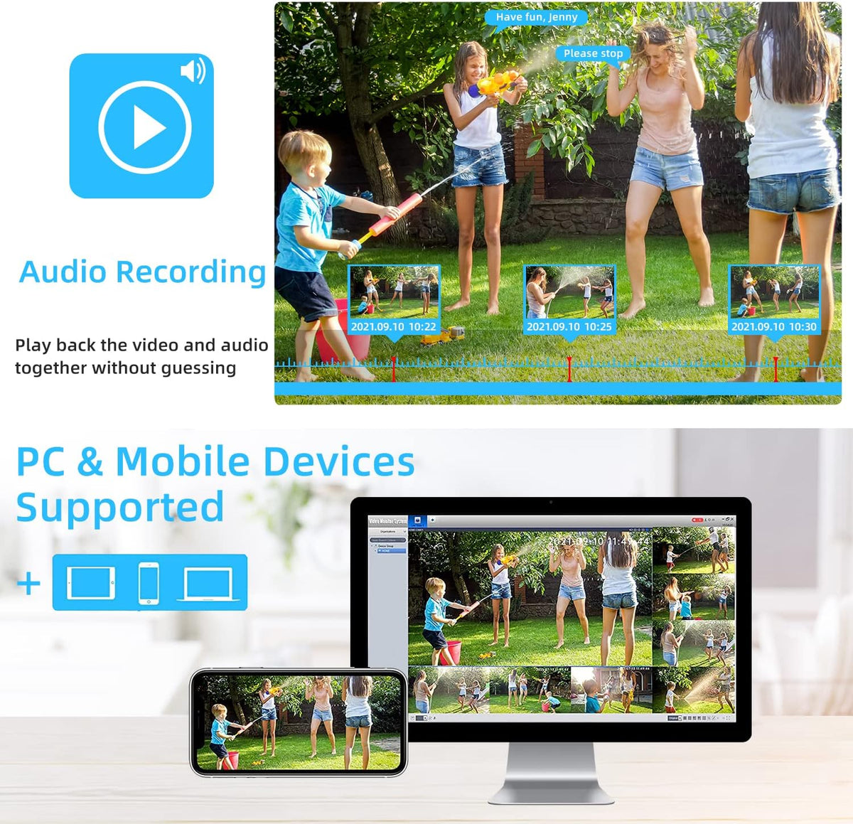 3MP Wireless Security Camera System with Audio A709