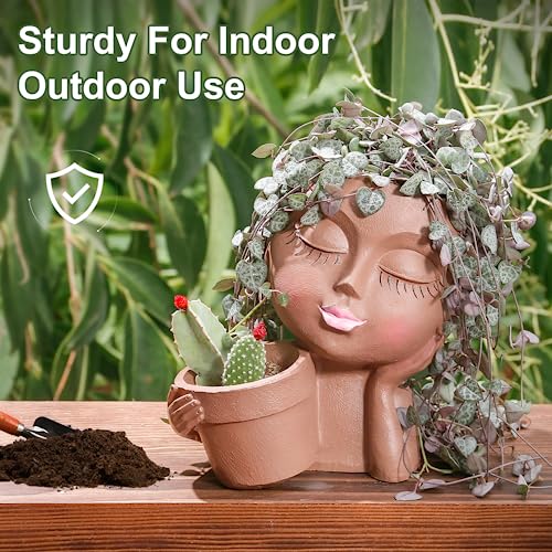 Khaki Lady Face Planter Pot with Drainage Hole Z56420
