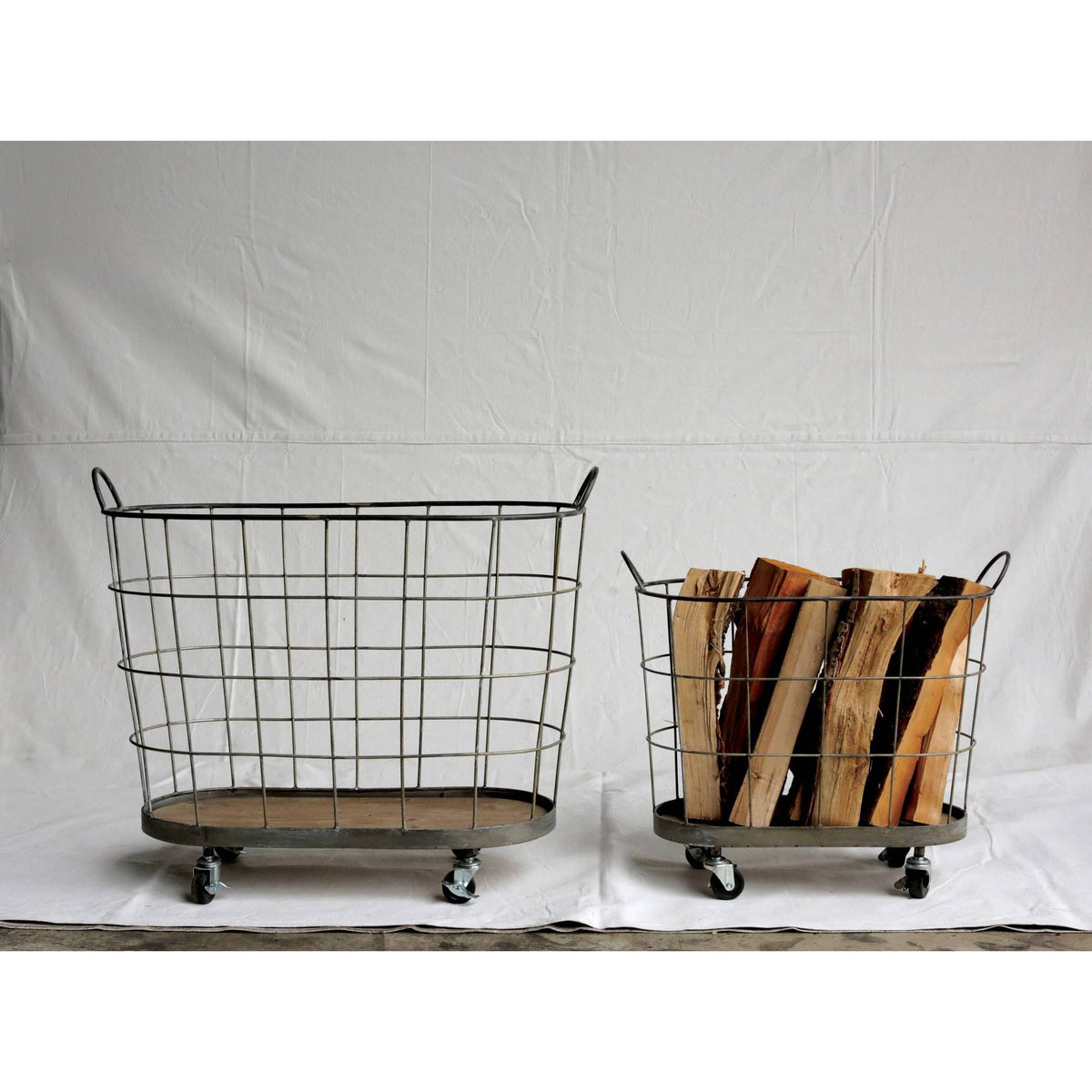 Grey Metal Rolling Laundry Baskets, Set of 2 F397099