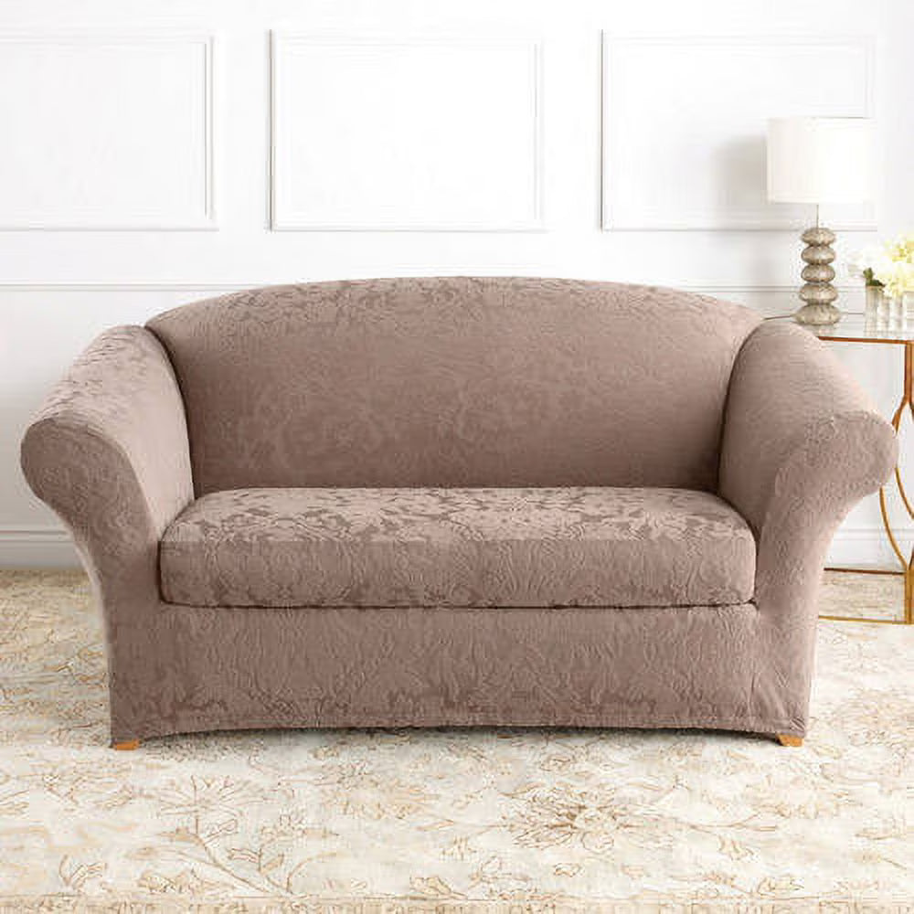 Stretch Jacquard Damask 2-Piece Sofa Slipcover N6654