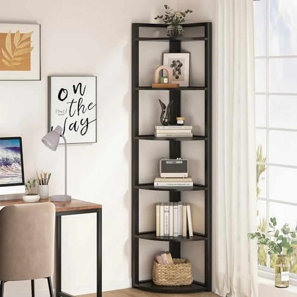 6 Tier 70.9 Inch Tall Corner Bookshelf A325138
