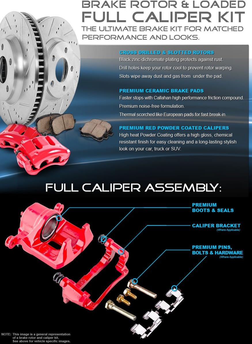 Powder Coated Red Calipers 8 Lug Rotors Ceramic Pads Kit G9312