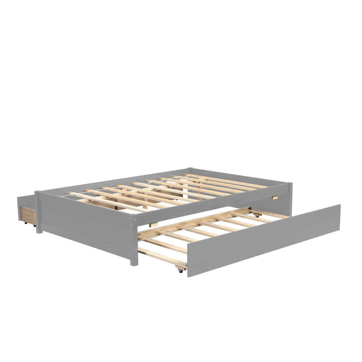 Beige Queen Size Upholstered Platform Bed Frame with Wooden Slats W627893