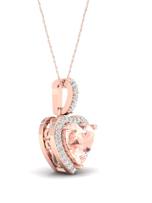 10k Rose Gold Morganite Diamond Halo Pendant Necklace D456