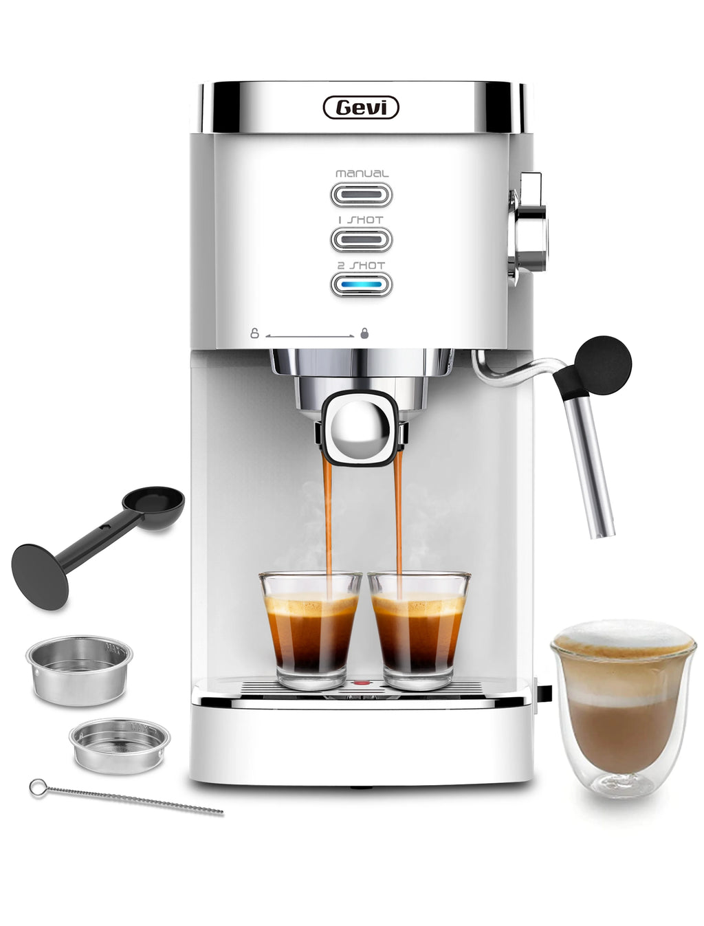 White 20 Bar Automatic Espresso Coffee Maker with Milk Frother Wand U68173