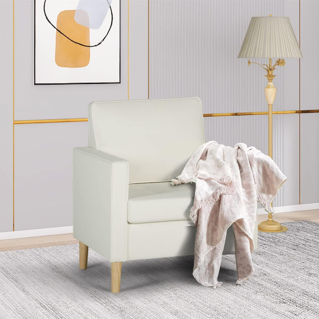 Cream White Faux Leather Single Sofa Chair N2435
