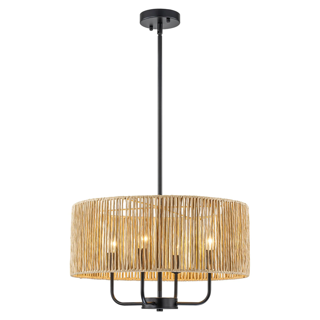 4-Light Handwoven Rope Drum Chandelier I925